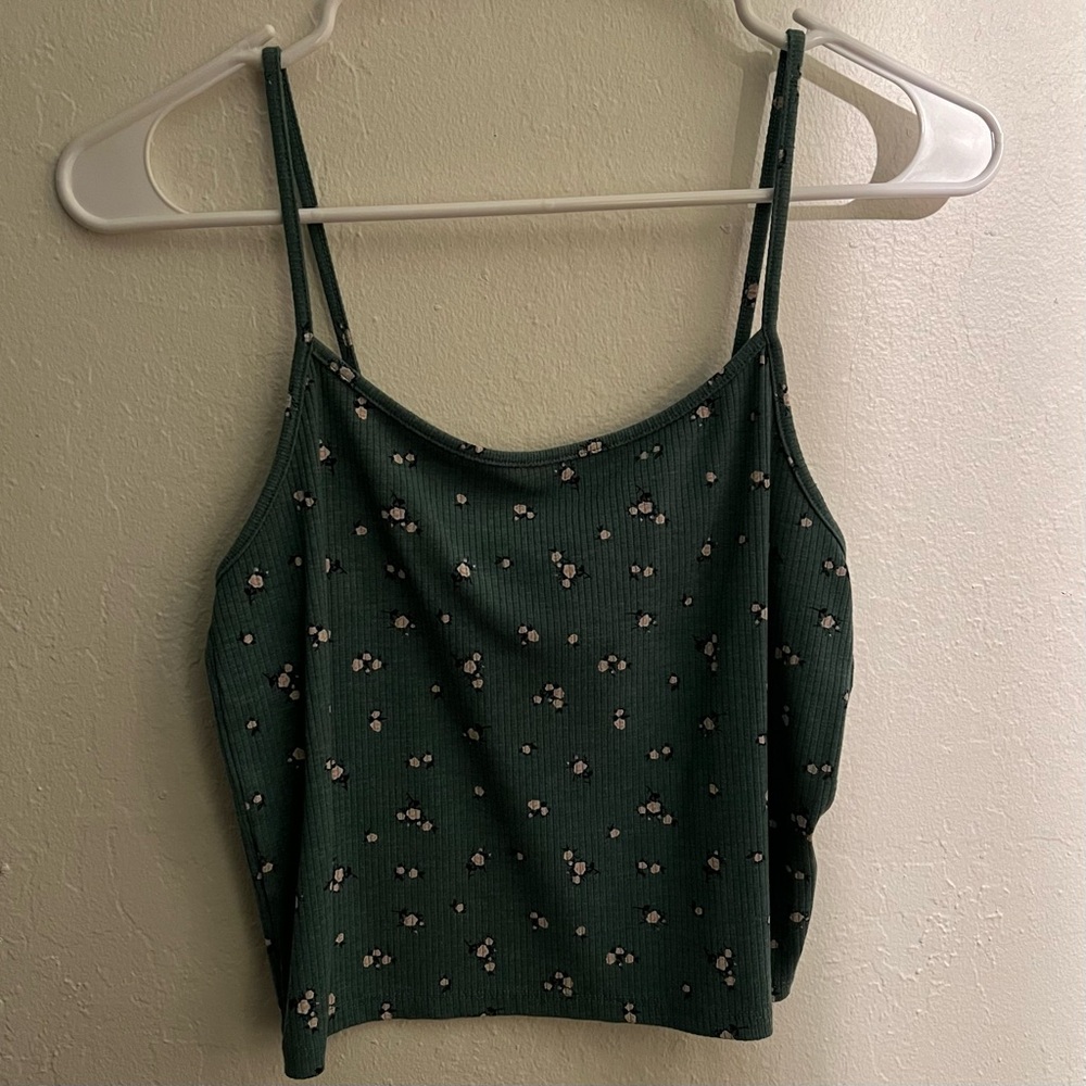 AE Teal Floral Cropped Tank Top